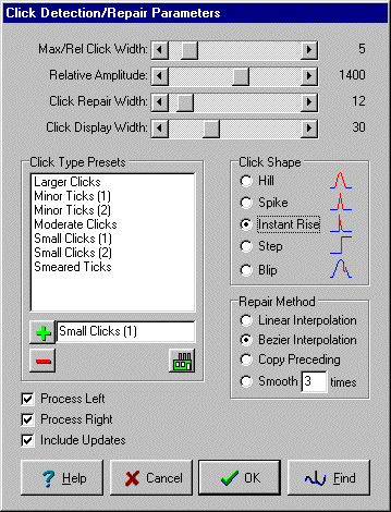 Declick Parameter Setup